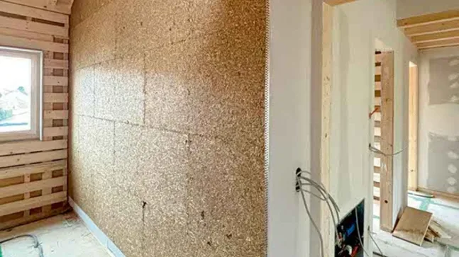 Mit Strohplatten verkleidete Wände