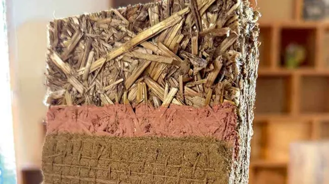 Strohplatte die mit verschiedenen Schichten versiegelt wird